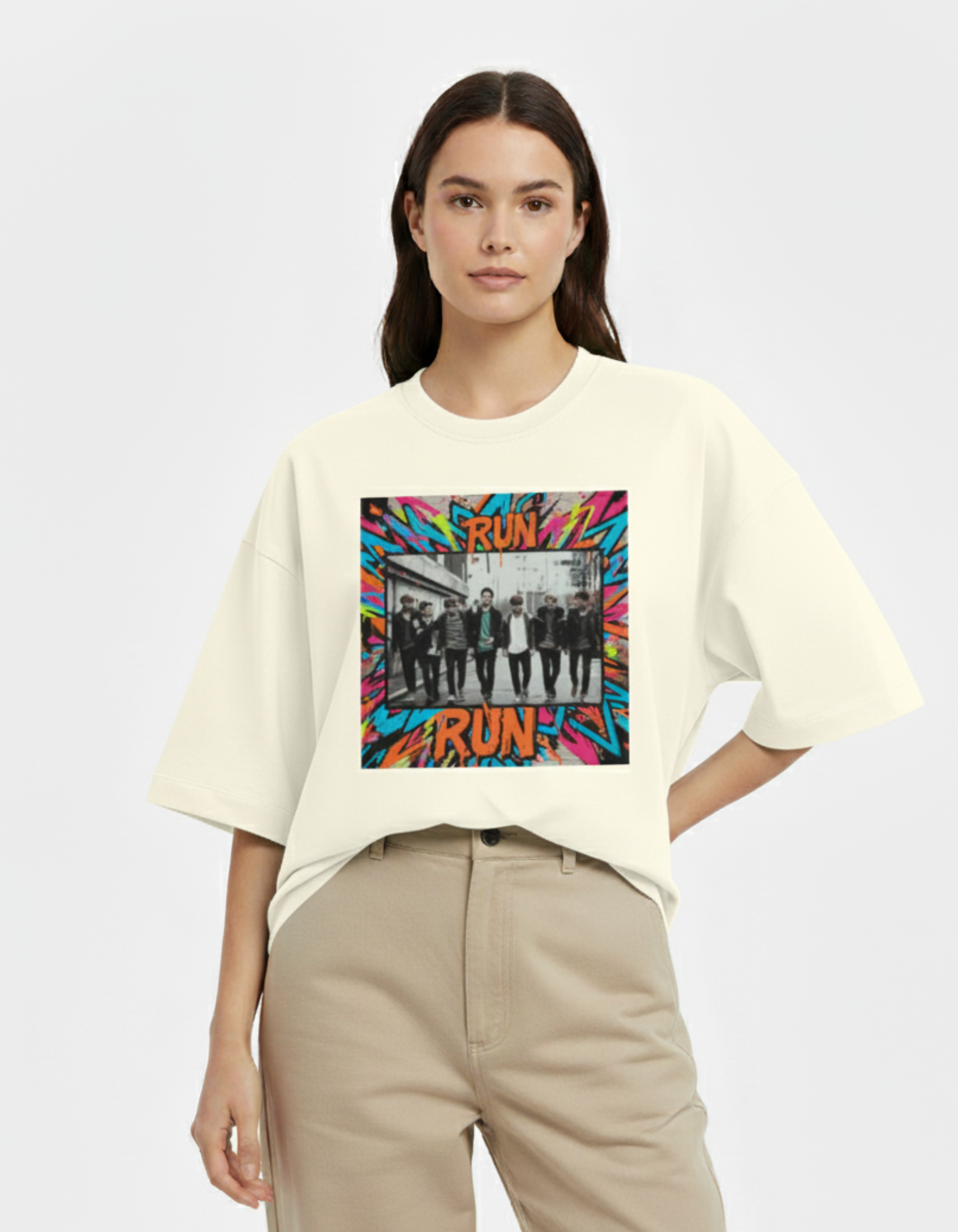 BTS - RUN Graffiti Frame | Unisex Terry Oversized Tee