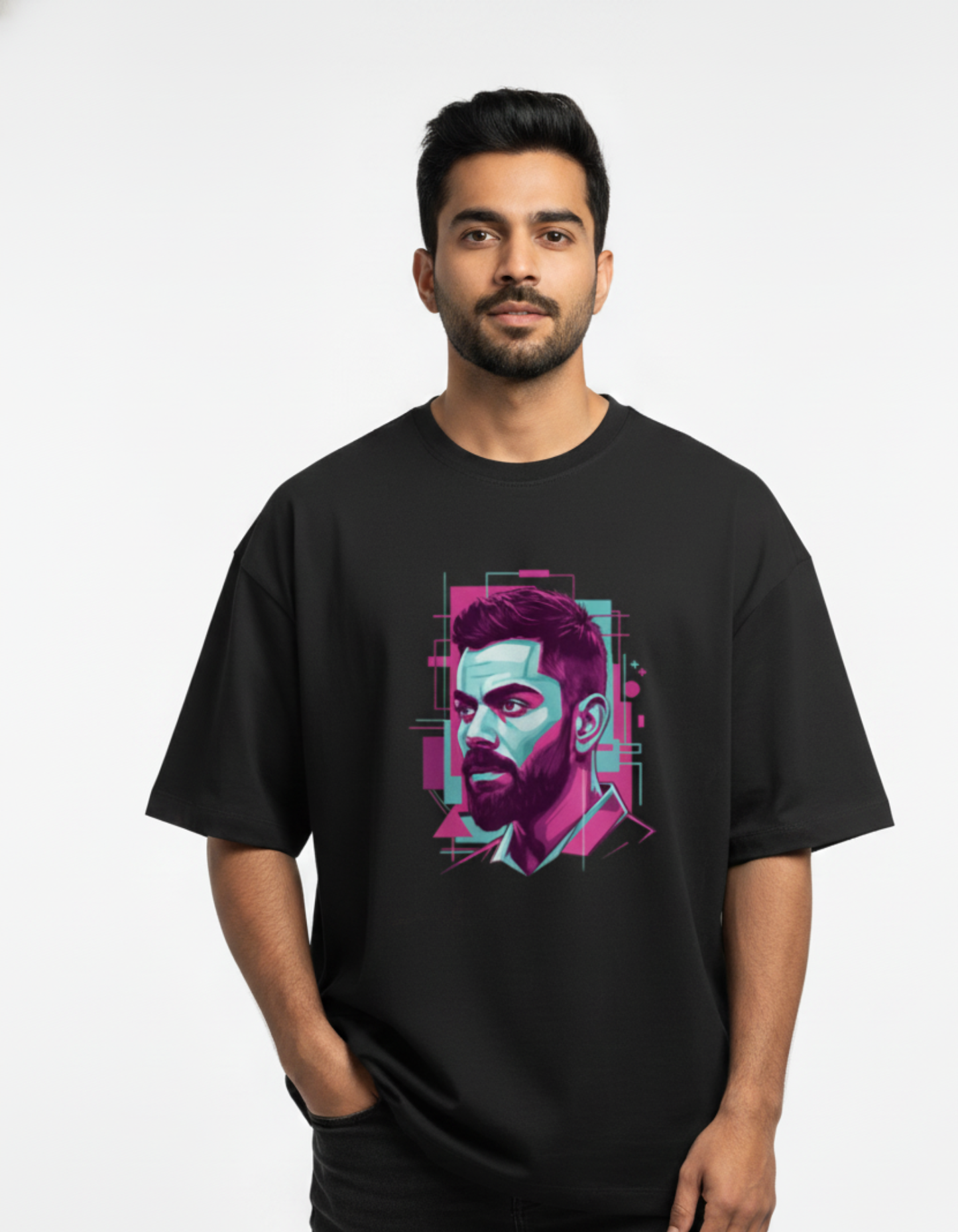 Virat Kohli - Synthwave Profile | Unisex Terry Oversized Tee