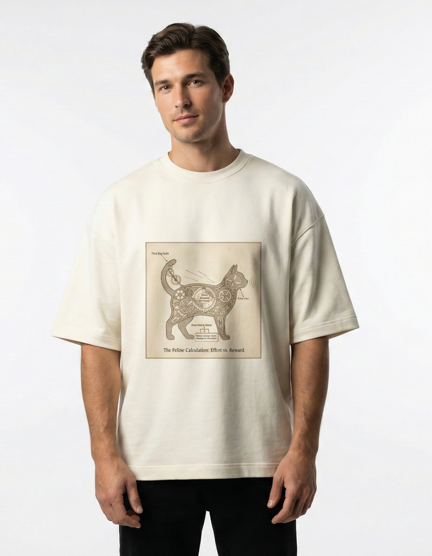 Feline Calculation: Effort vs. Reward - Unisex Terry Oversized Tee