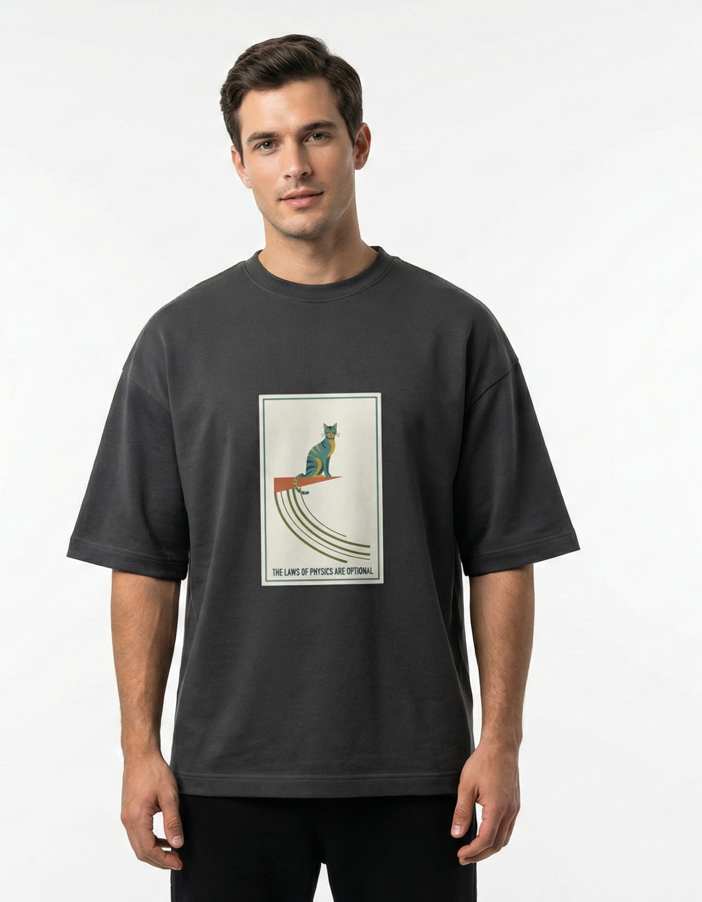 The Laws of Physics Are Optional Cat - Unisex Terry Oversized Tee