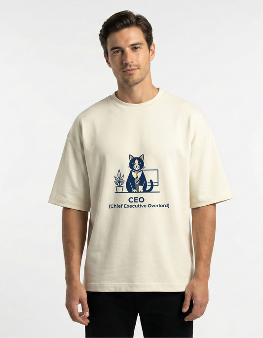 Chief Executive Overlord (CEO) Cat - Unisex Terry Oversized Tee