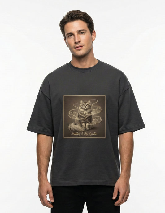 Shedding Is My Sparkle Cat - Unisex Terry Oversized Tee