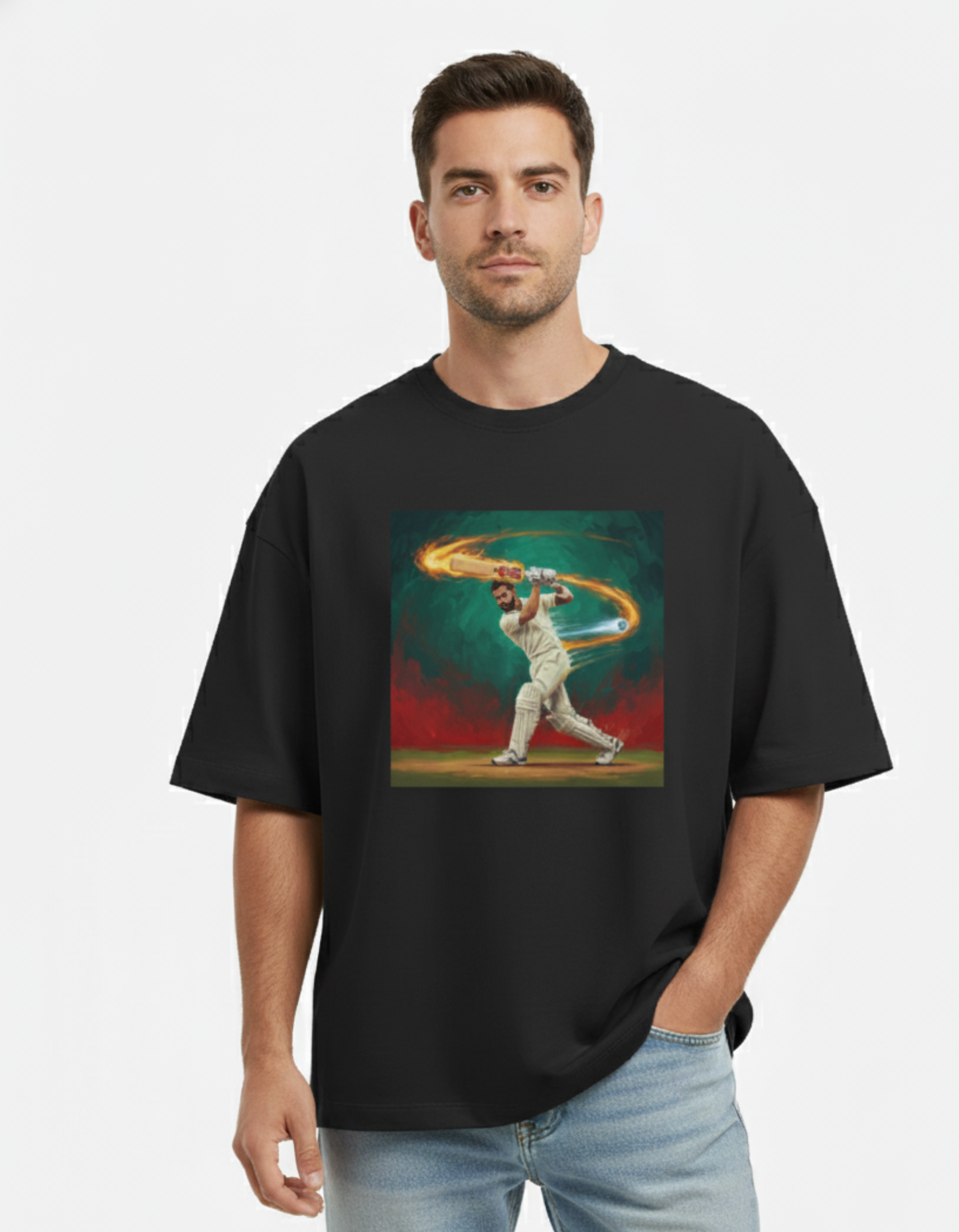 Virat Kohli - Flame Bat Drive | Unisex Terry Oversized Tee