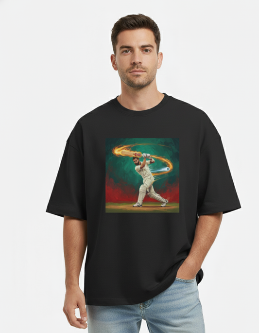 Virat Kohli - Flame Bat Drive | Unisex Terry Oversized Tee