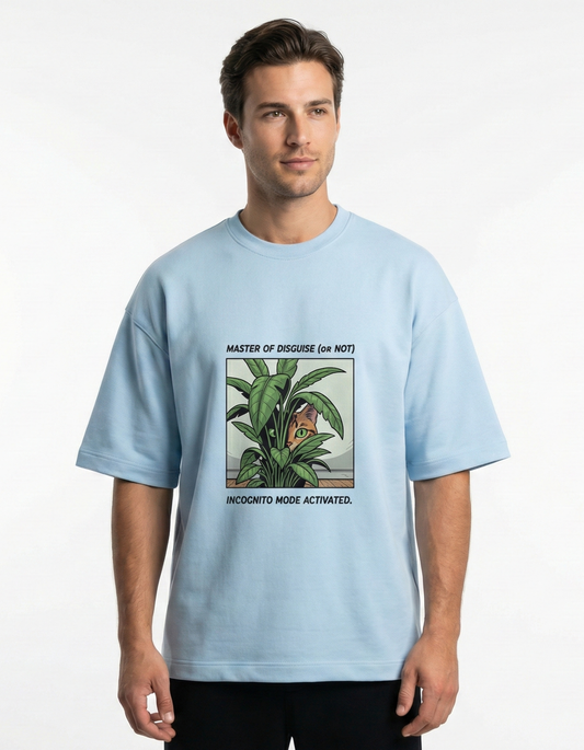 Incognito Mode Activated Cat - Unisex Terry Oversized Tee
