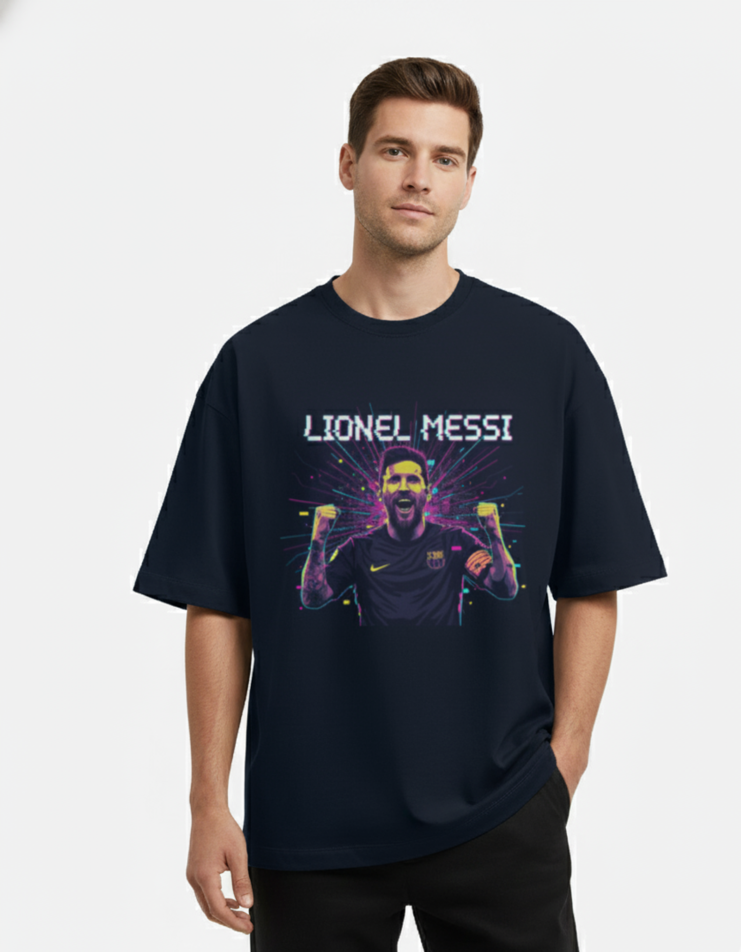 Lionel Messi - Neon Glitch Superstar | Unisex Terry Oversized Tee