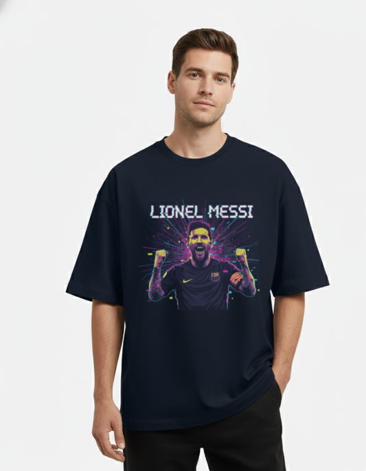 Lionel Messi - Neon Glitch Superstar | Unisex Terry Oversized Tee