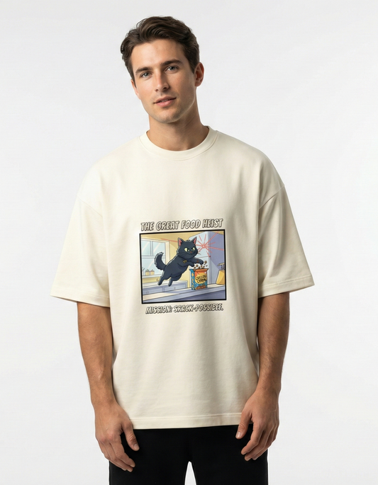 The Great Food Heist Cat - Unisex Terry Oversized Tee