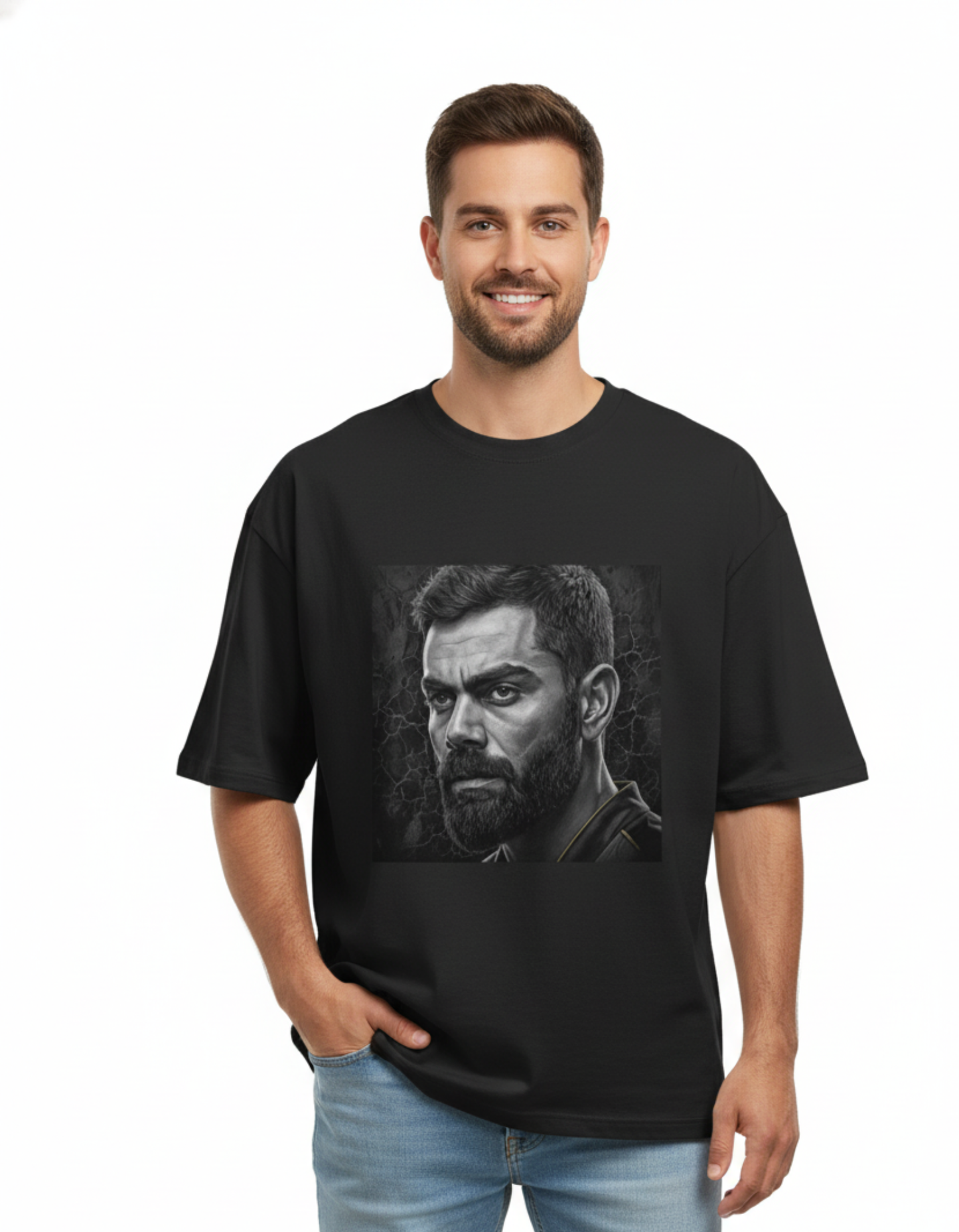 Virat Kohli - Graphite Intensity Portrait | Unisex Terry Oversized Tee