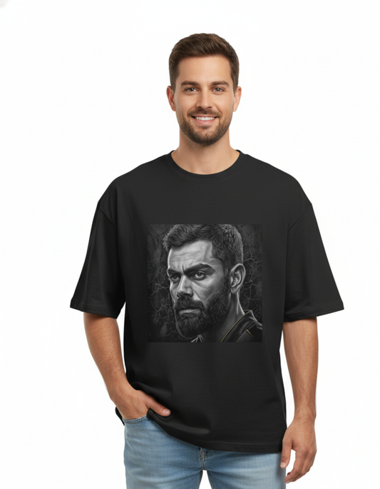 Virat Kohli - Graphite Intensity Portrait | Unisex Terry Oversized Tee