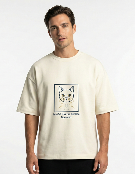 My Cat Has the Remote Operated - Unisex Terry Oversized Tee