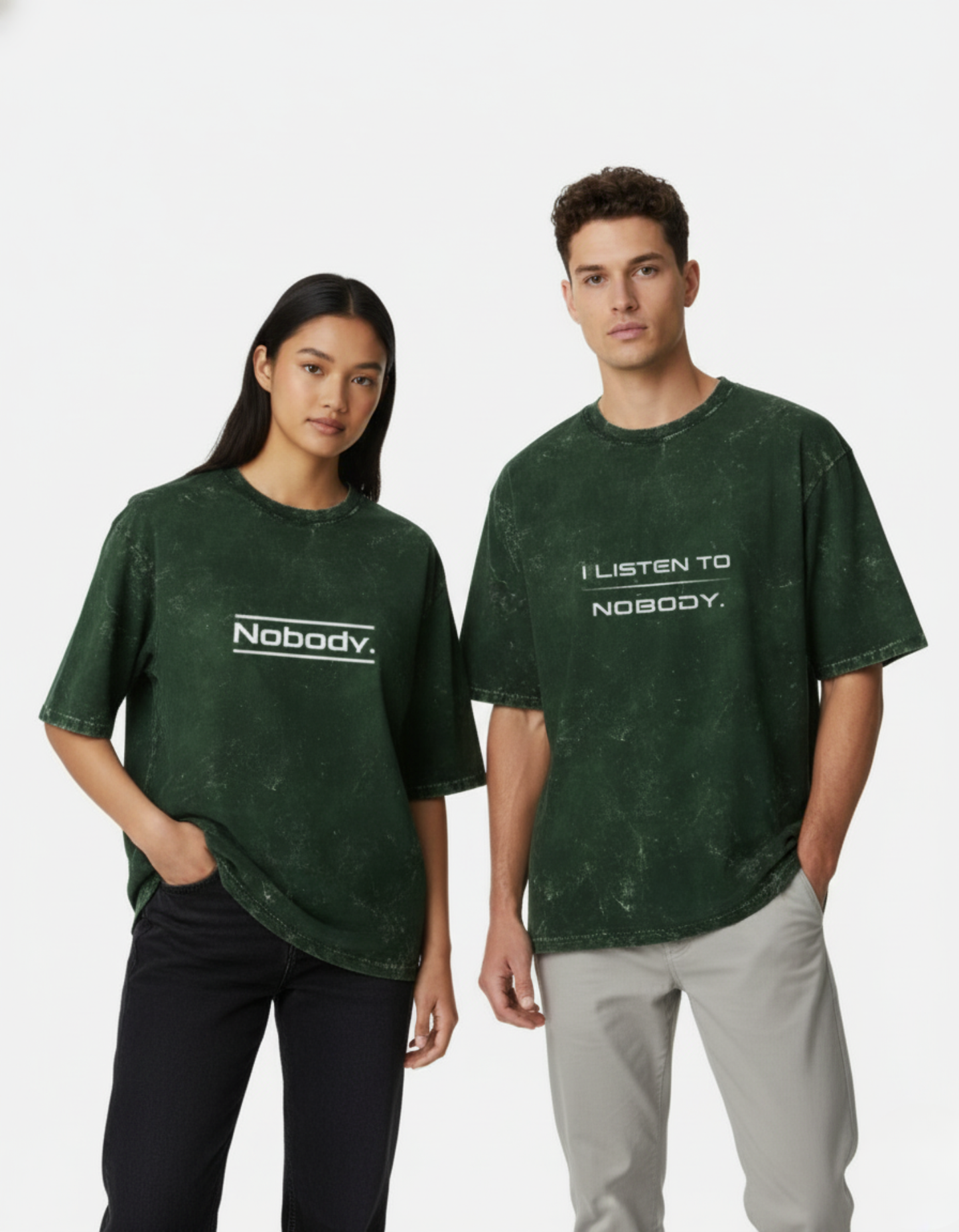 Listen to Nobody - Couple Unisex Acid Washed Oversized Tee Combo